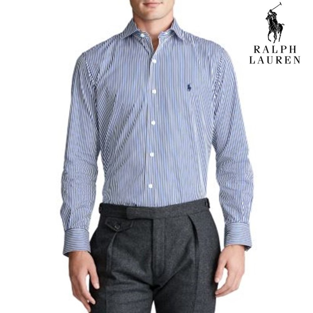 Ralph Lauren Men Blue Stripes Blake Button Down Classic Long Sleeves Size XL